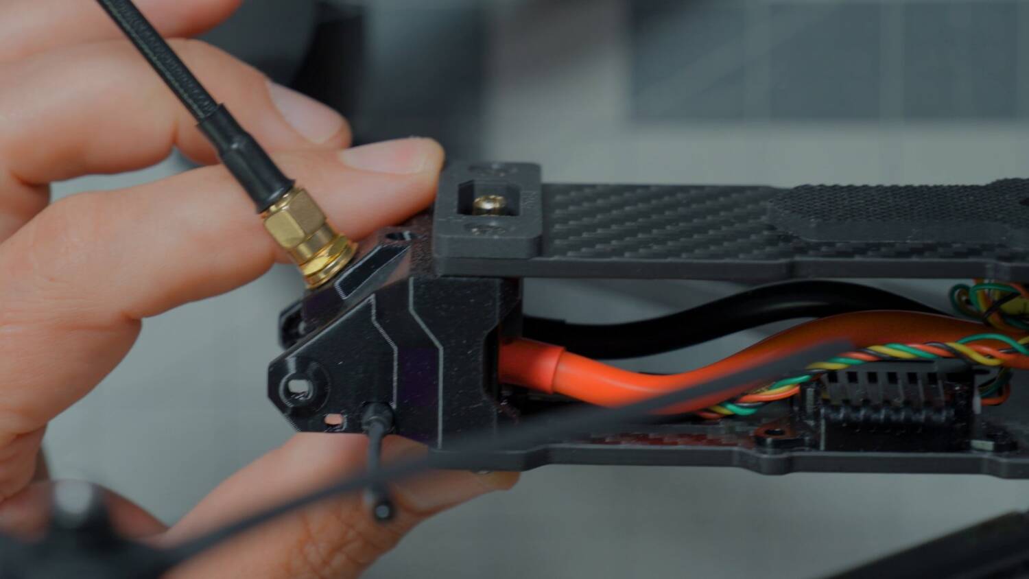The SMA connector, tightened so it doesn't spin