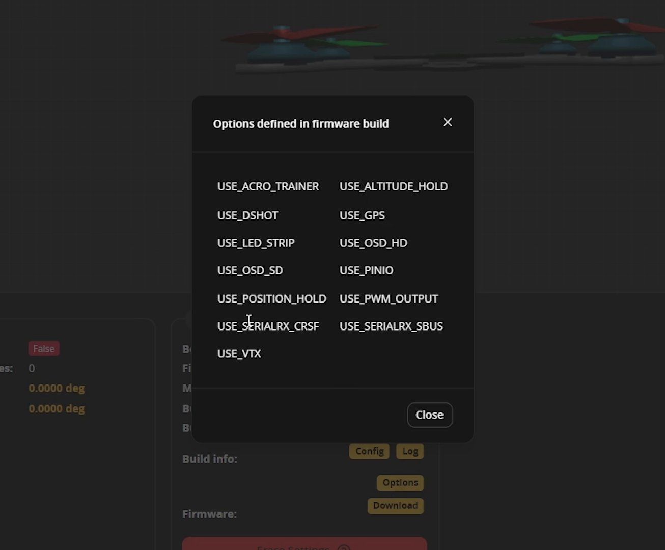 Betaflight firmware options: altitude hold and position hold built in