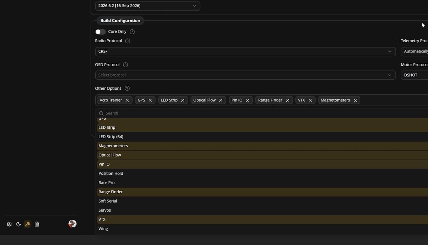 Betaflight firmware flasher: Magnetometers under Other Options