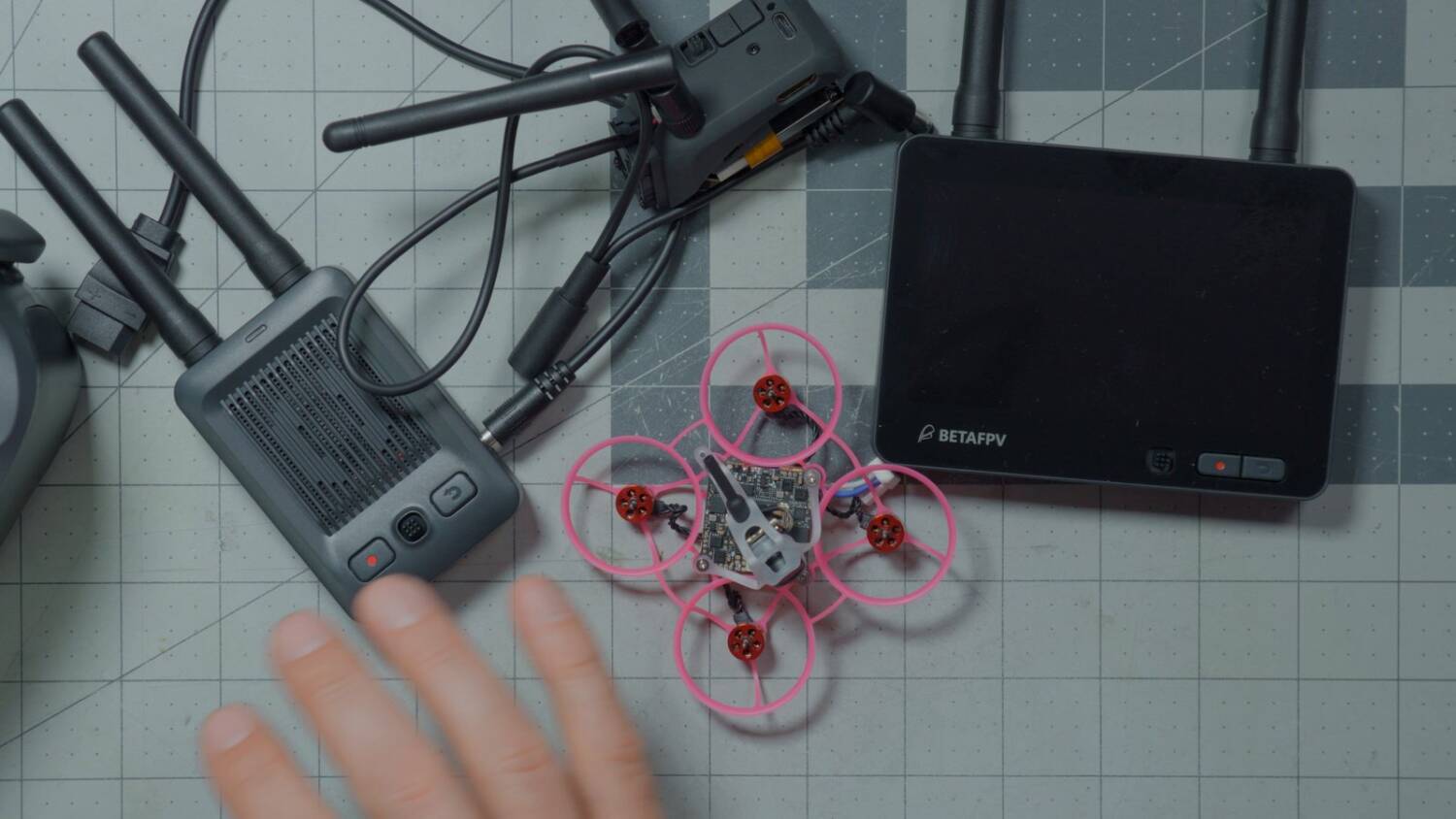 The BetaFPV P1 vRX, Nano module, monitor and a P1 Whoop