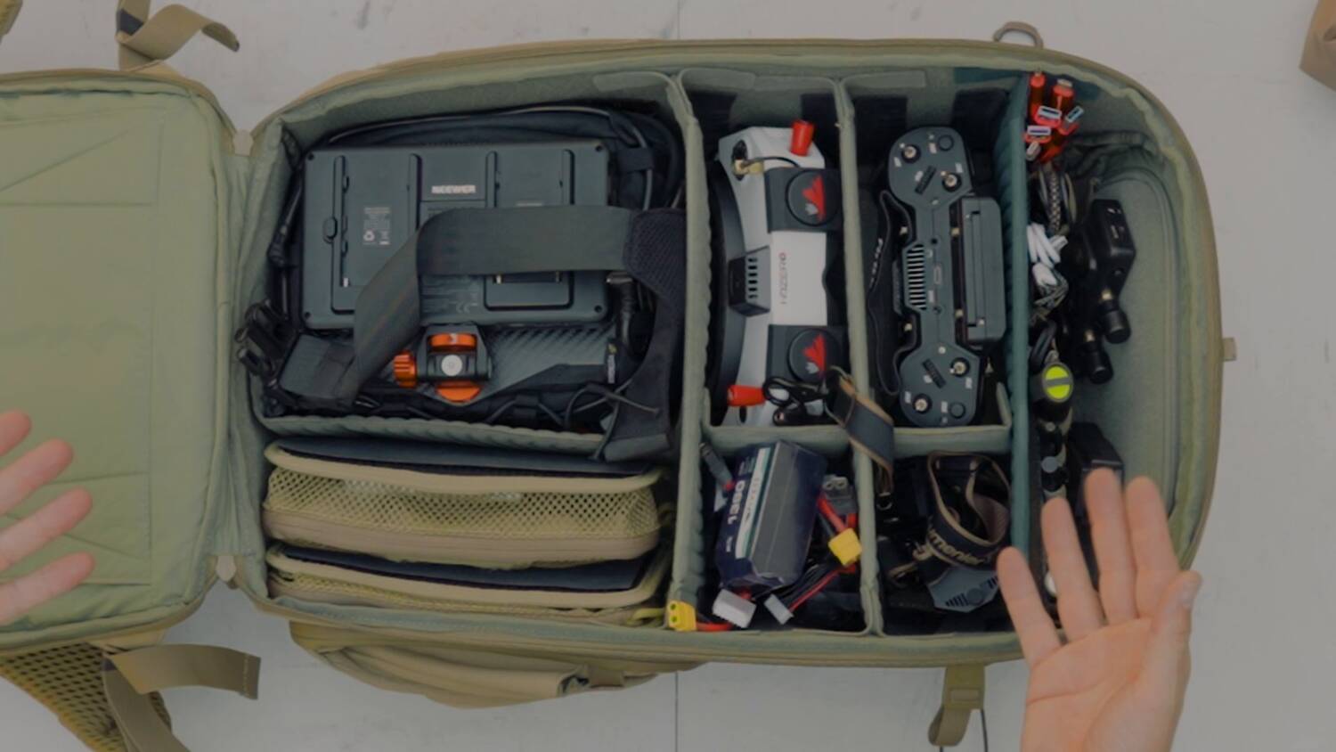 My full travel loadout in the main compartment