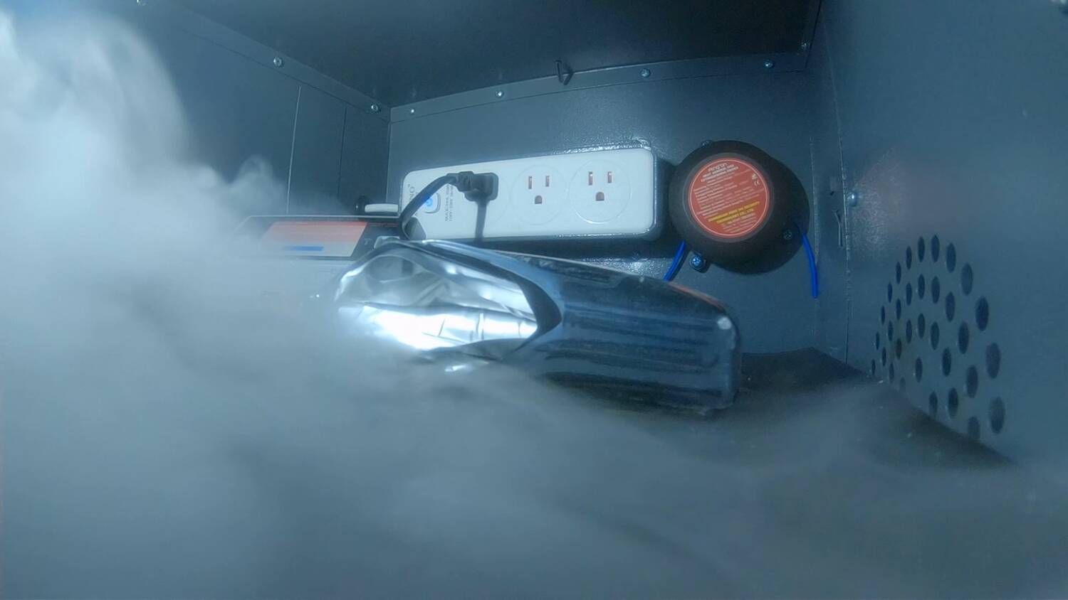 The cells lighting off inside the cabinet