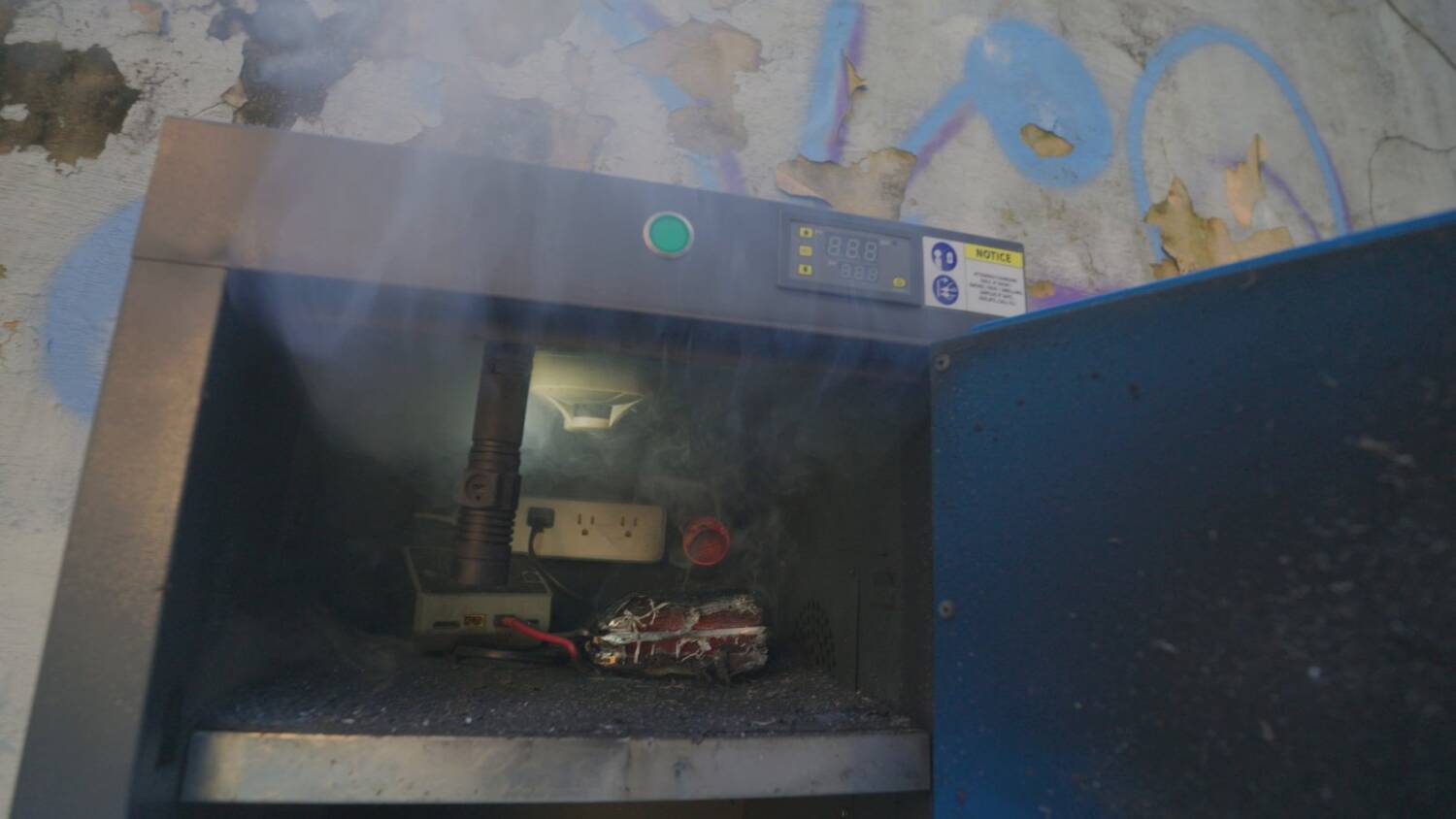 The cabinet opened after the fire